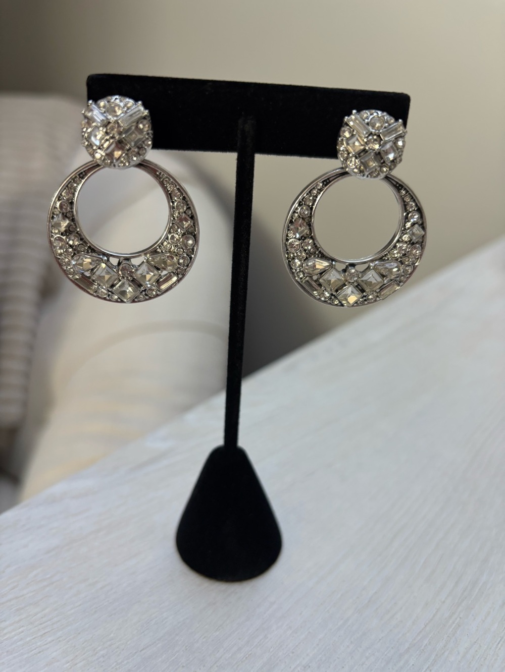 Silver Crystal Open Circle Drop Earrings - Women Jewelry